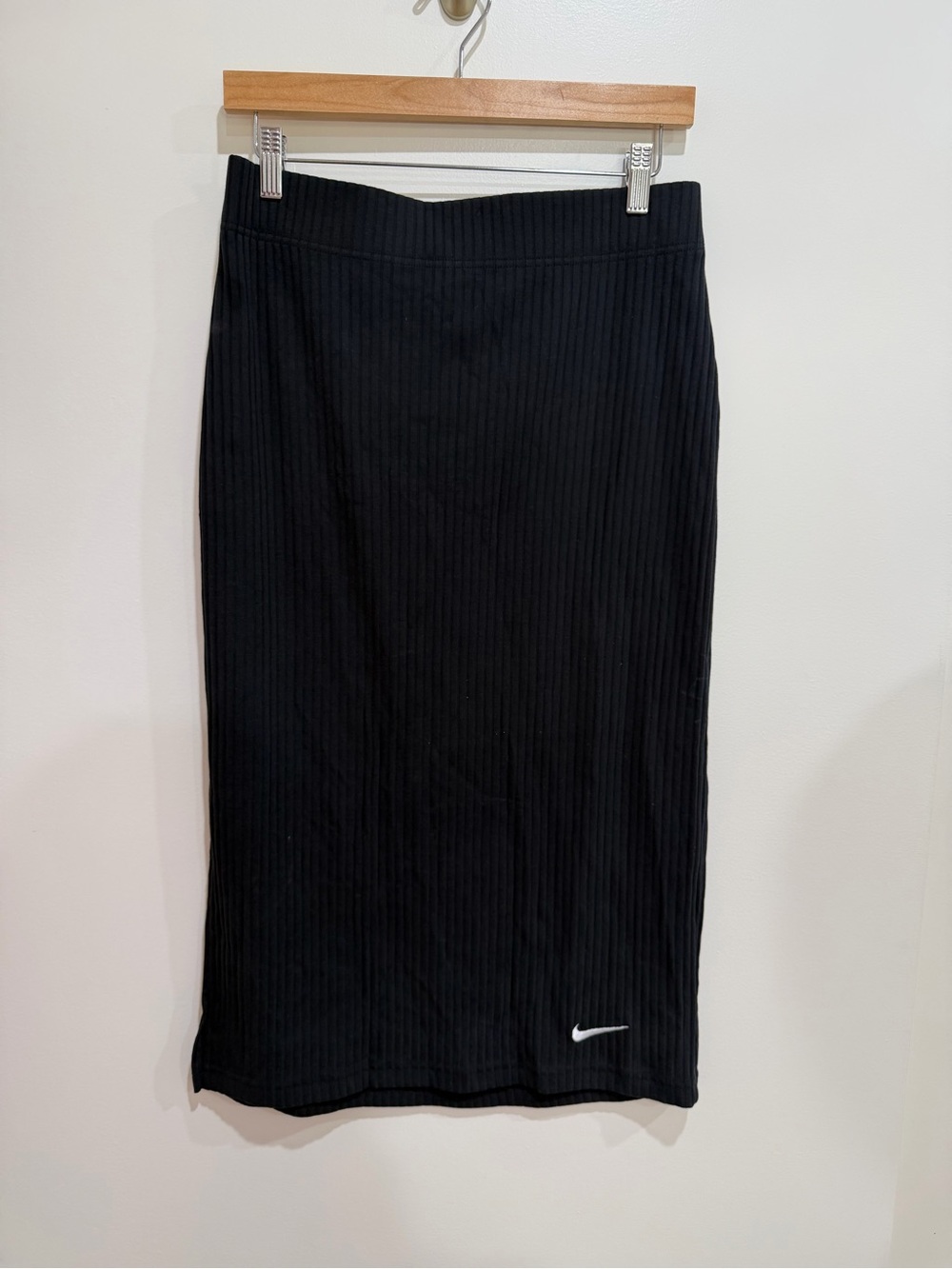 Nike Black Ribbed Midi Pencil Skirt with White Swoosh